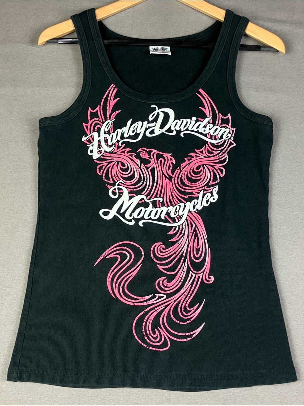 Harley-Davidson Motorcycles Women’s Size M Tank Top Black Pink White Logo Biker.